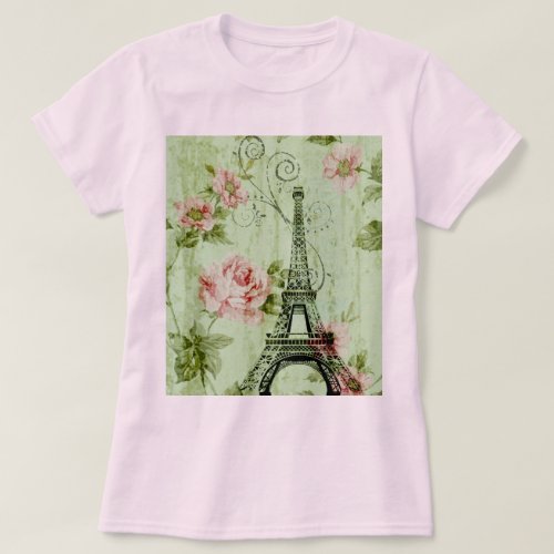 spring mint pink floral french paris eiffel tower T_Shirt