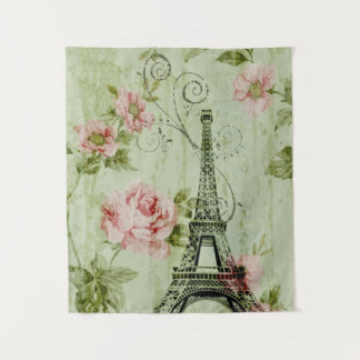 spring mint pink floral french paris eiffel tower tapestry
