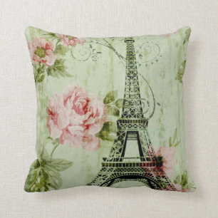 spring mint pink floral french paris eiffel tower throw pillow