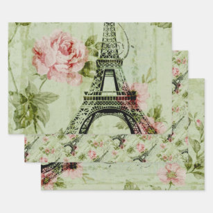 Paris France Eiffel Tower Tile Collage Premium Gift Wrap Wrapping Paper Roll 
