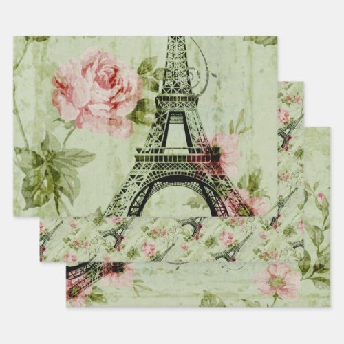 spring mint pink floral french paris eiffel tower wrapping paper sheets