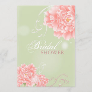 Spring mint pink peony botanical bridal shower invitation
