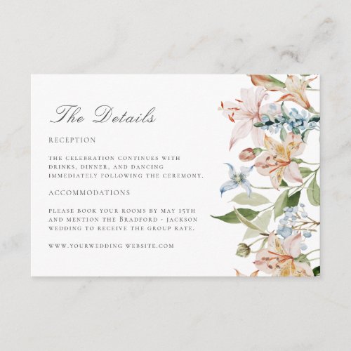 Spring Modern Watercolor Floral Wedding Details Enclosure Card
