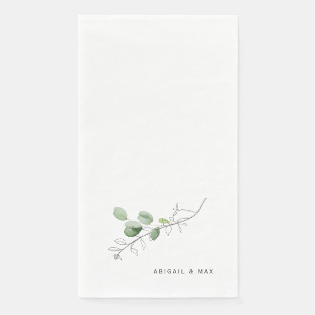 Spring Modern Watercolor & Pencil Botanical Guest Paper Guest Towels (Front)