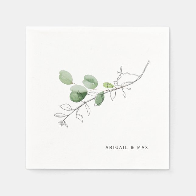 Spring Modern Watercolor & Pencil Botanical  Napkins (Front)