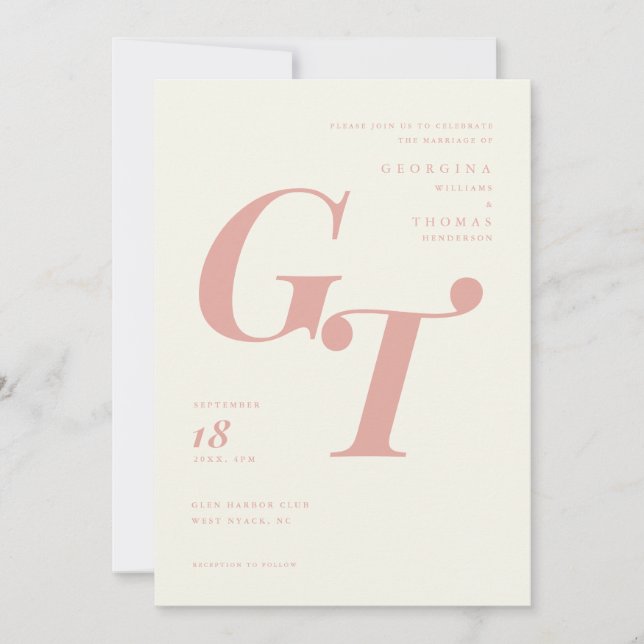 Spring Monogram | Modern Coral Peach Wedding (Front)