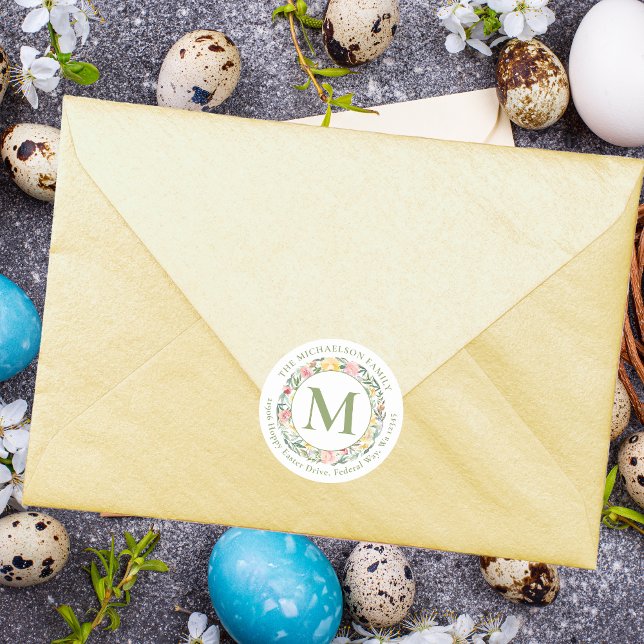 Spring Monogram Watercolor Floral Classic Round Sticker (Spring Monogram Watercolor Floral Classic Round Sticker)