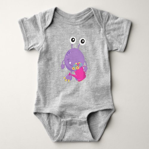 Spring Monster Colorful Flowers Purple Monster Baby Bodysuit