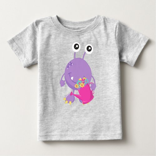 Spring Monster Colorful Flowers Purple Monster Baby T_Shirt