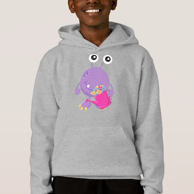 Spring Monster, Colorful Flowers, Purple Monster Hoodie (Front)