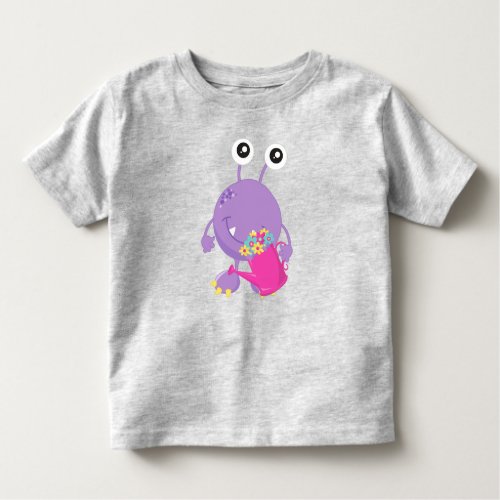 Spring Monster Colorful Flowers Purple Monster Toddler T_shirt