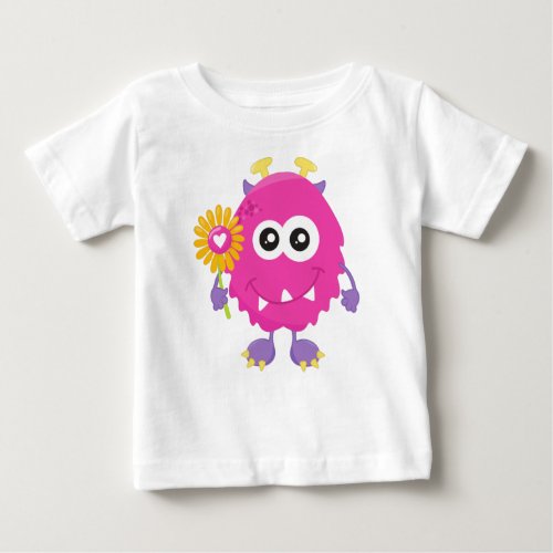 Spring Monster Pink Monster Flowers Horns Baby T_Shirt