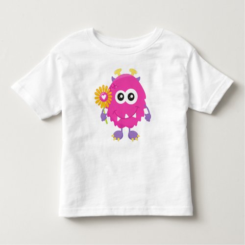 Spring Monster Pink Monster Flowers Horns Toddler T_shirt