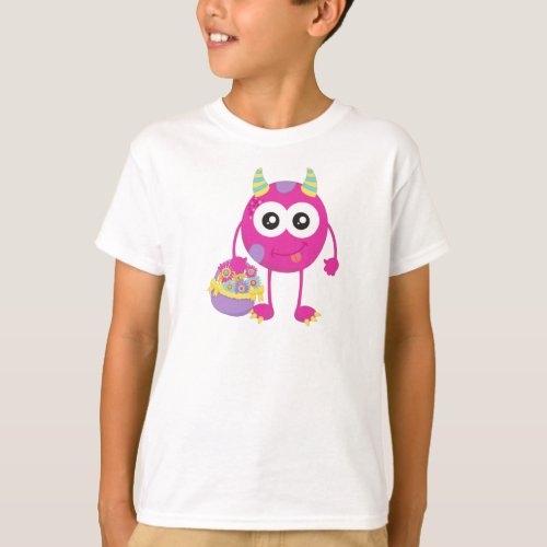 Spring Monster Pink Monster Horns Flowers T_Shirt