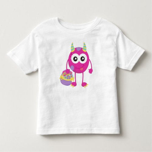 Spring Monster Pink Monster Horns Flowers Toddler T_shirt