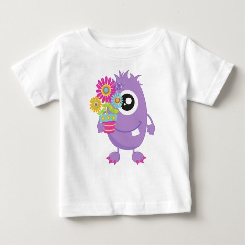 Spring Monster Purple Monster Colorful Flowers Baby T_Shirt