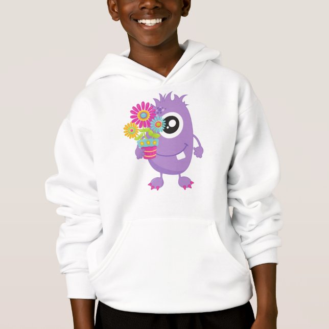 Spring Monster, Purple Monster, Colorful Flowers Hoodie (Front)
