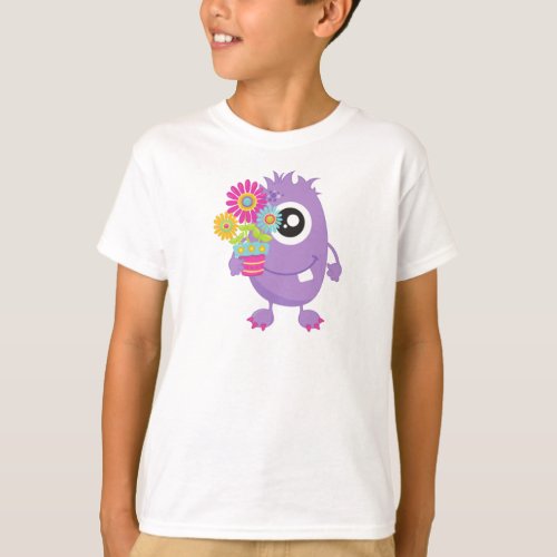 Spring Monster Purple Monster Colorful Flowers T_Shirt