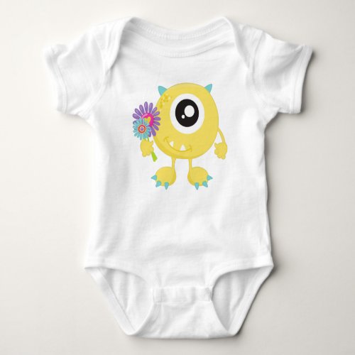 Spring Monster Yellow Monster Flowers Horns Baby Bodysuit