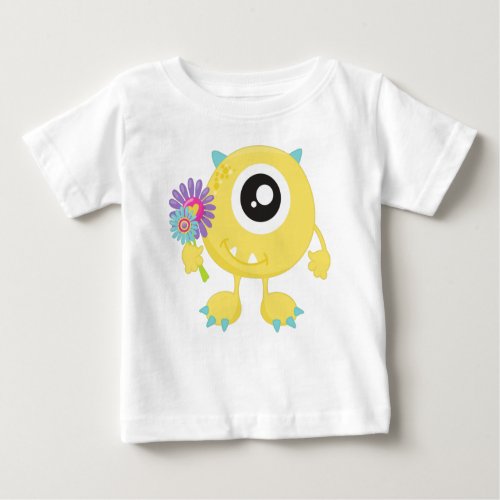 Spring Monster Yellow Monster Flowers Horns Baby T_Shirt