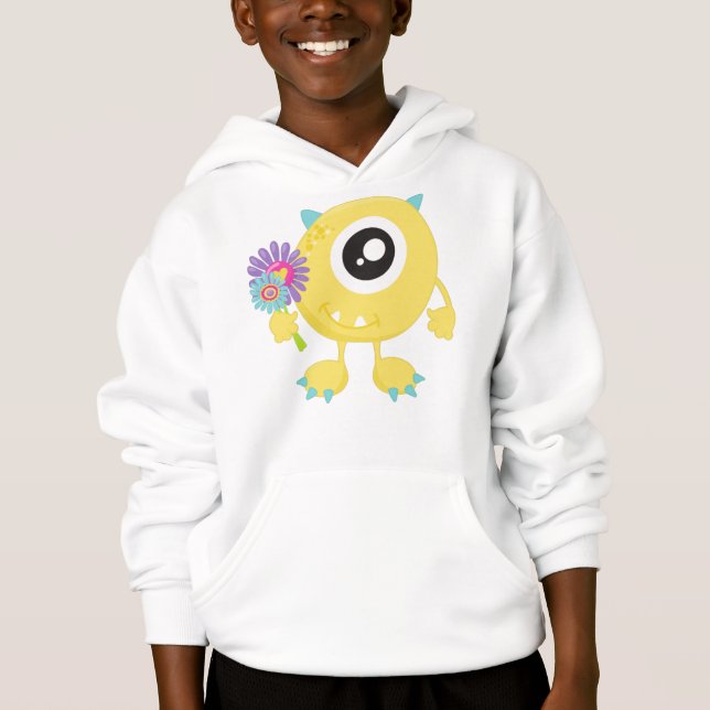 Spring Monster, Yellow Monster, Flowers, Horns Hoodie (Front)
