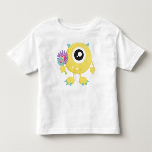 Spring Monster Yellow Monster Flowers Horns Toddler T_shirt