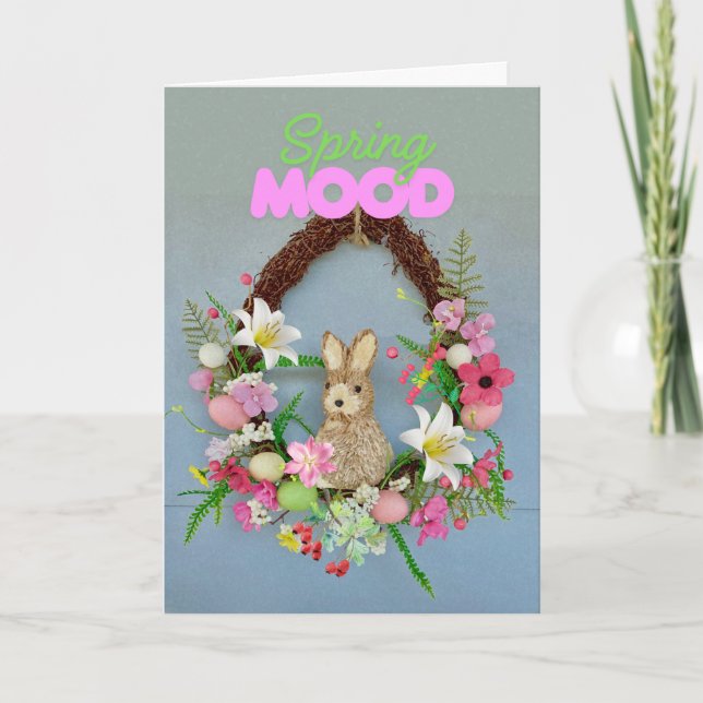 Spring Mood Easter Bunny Wreath Card (Front)