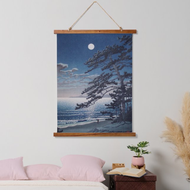 Spring Moon at Ninomiya Beach Kawase Hasui 1932 Hanging Tapestry (Bedroom)