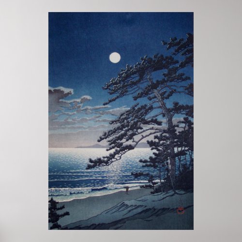 Spring Moon at Ninomiya Beach Kawase Hasui 1932 Poster