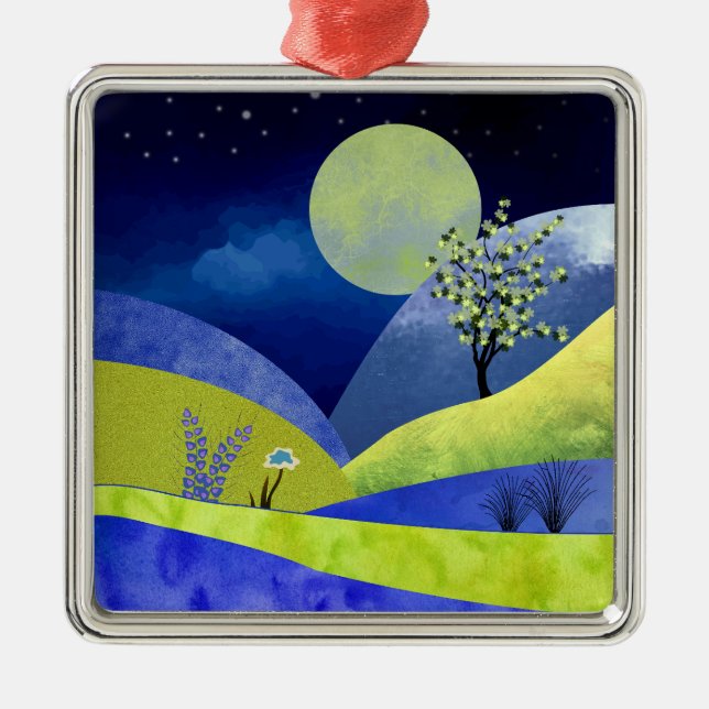 Spring Moonrise Metal Ornament (Front)