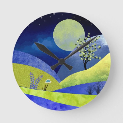 Spring Moonrise Round Clock