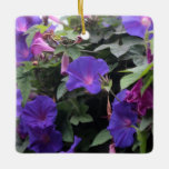 Spring Morning Glories in Blue Ceramic Ornament