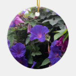 Spring Morning Glories in Blue Ceramic Ornament