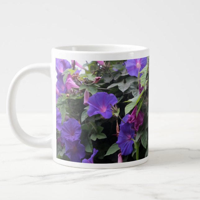 Spring Morning Glories in Blue Giant Coffee Mug (Left)