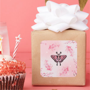 Spring Moth Among Cherry Flowers Square Sticker