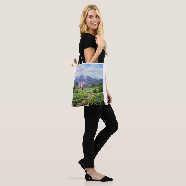 Spring Mountain Landscape Oil Painting Tote Bag (On Model)