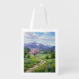 Spring Mountain Landscape Oil Painting Tote Bag
