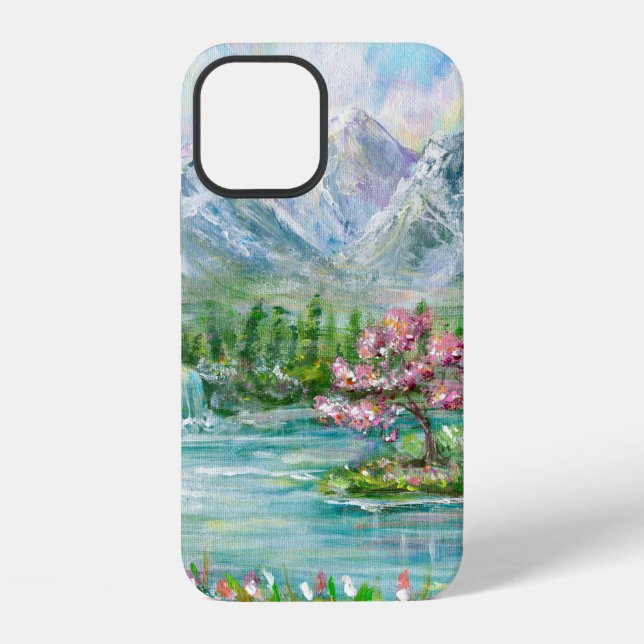 Spring mountain landscape. Original acrylic hand p Iphone Case (Back)