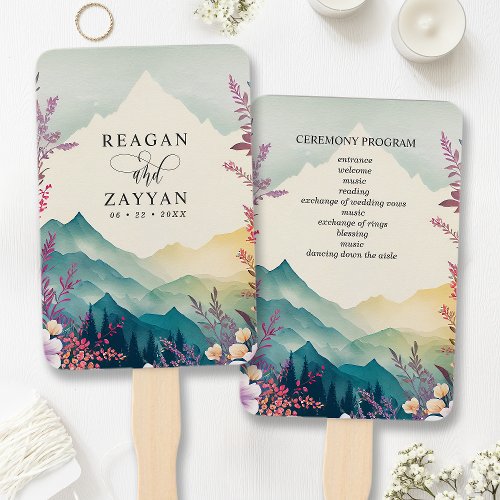 Spring Mountains Floral Wedding Program Hand Fan