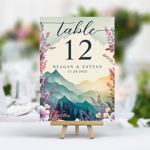 Spring Mountains Floral Wedding Table Number