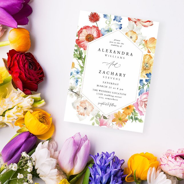 Spring Multi Color Florals Wedding Invitation (Creator Uploaded)