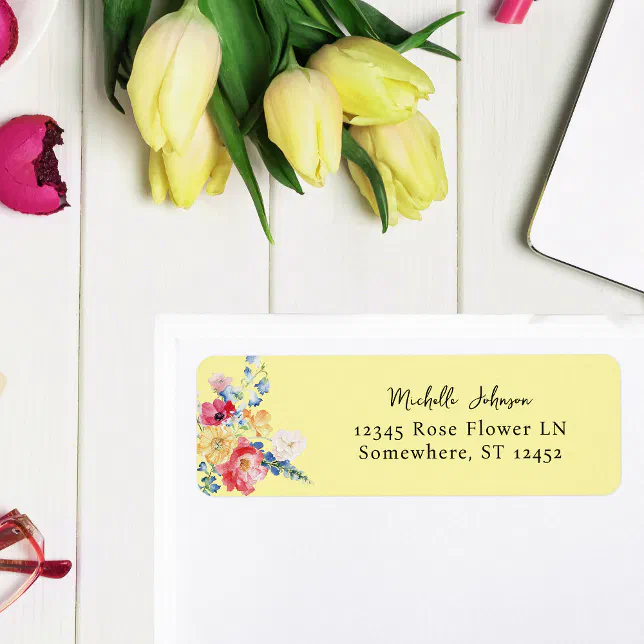 Spring Address Label Template Spring Multi Color Florals Yellow Return Address Label | Zazzle