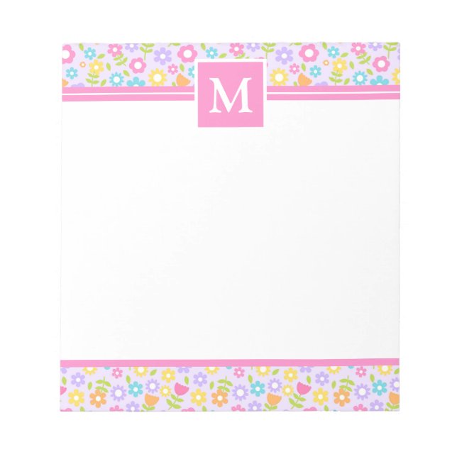 Spring Multi Color Flowers Monogram Notepad (Front)