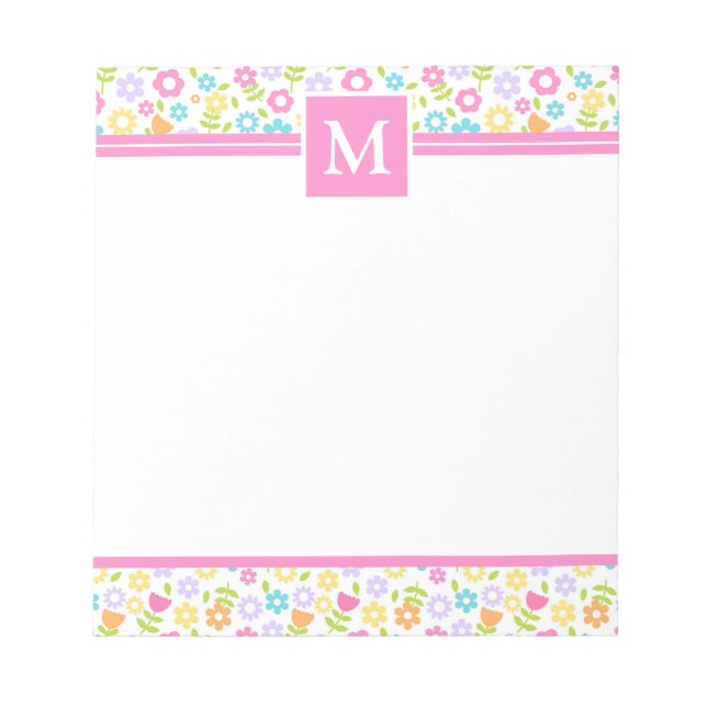 Spring Multi Color Flowers Monogram Notepad (Front)