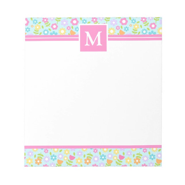 Spring Multi Color Flowers Monogram Notepad (Front)