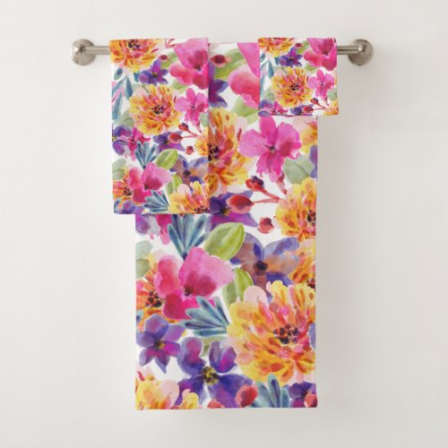 Spring Multicolor watercolor floral bloom Bath Towel Set