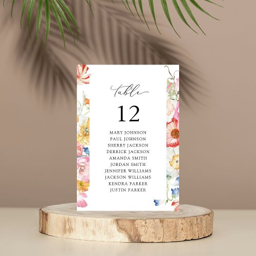 Spring MultiColorFloral Table Number Seating Chart
