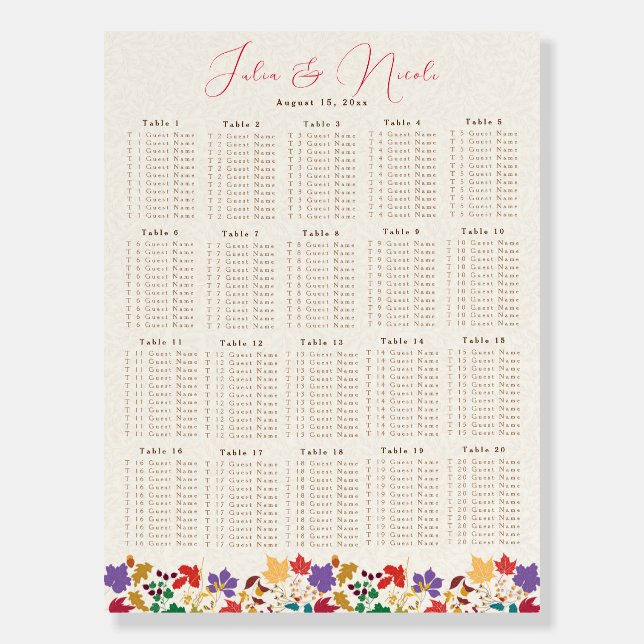 Spring Mustard Yellow Purple Meadow Flower Wedding Foam Board (Front)