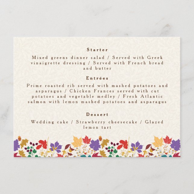 Spring Mustard Yellow Purple Meadow Flower Wedding Menu (Front)