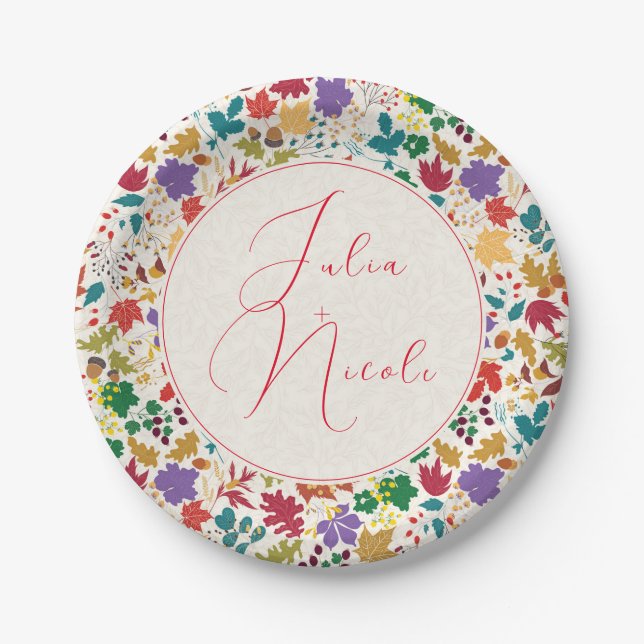 Spring Mustard Yellow Purple Meadow Flower Wedding Paper Plates (Front)